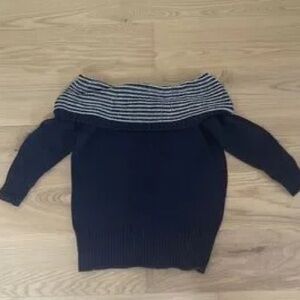 Navy and White Off-Shoulder Sweater